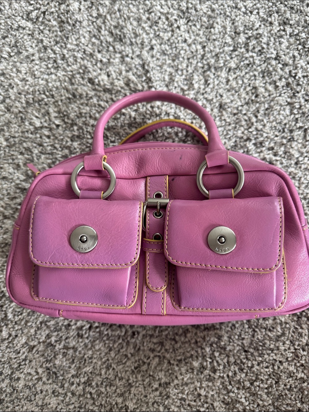 HYPE Vintage Pink Leather satchel handbag with front pockets, Y2K